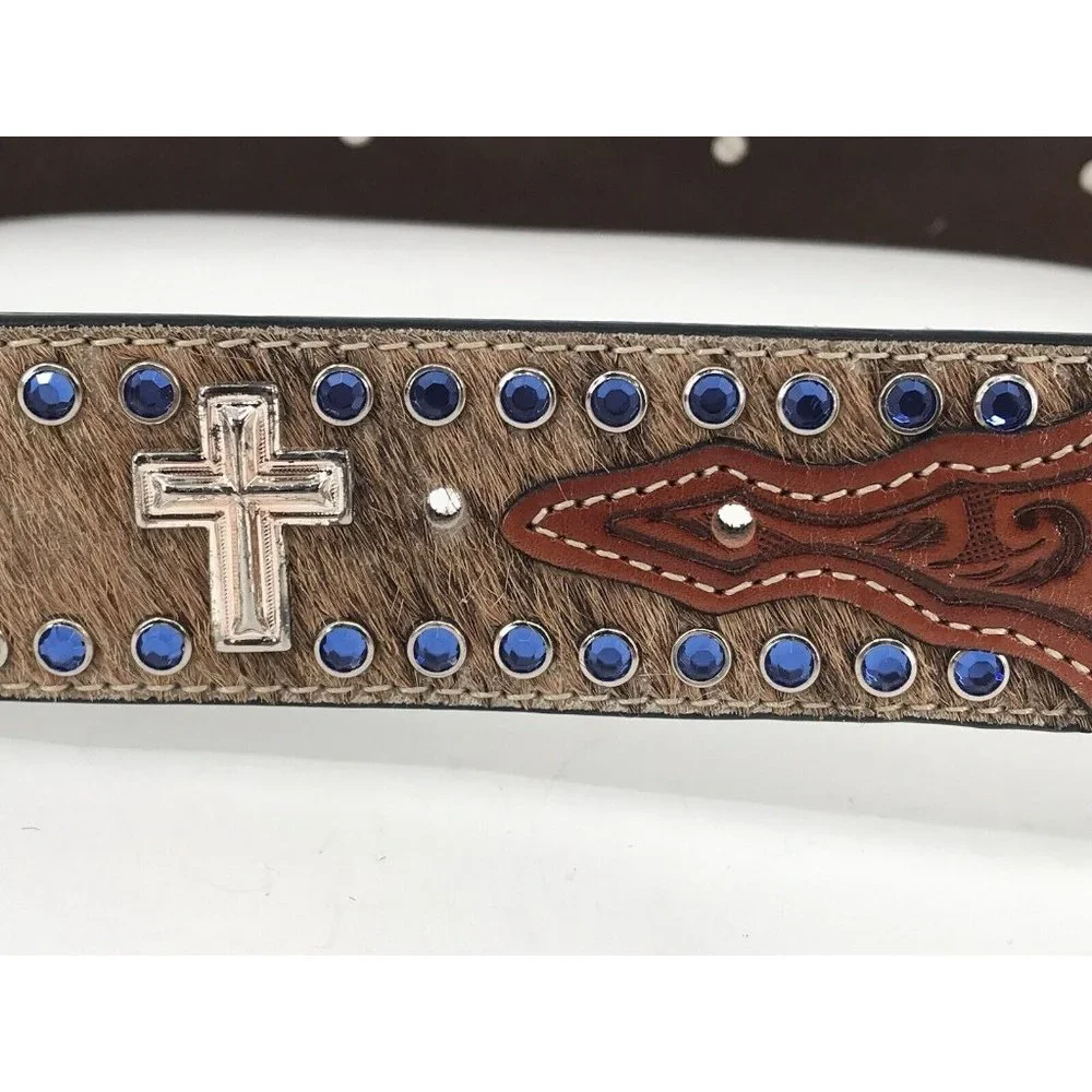 Ranger Belt Company Leather Belt Cowboy Western Cross Christian Buckle Hair‎